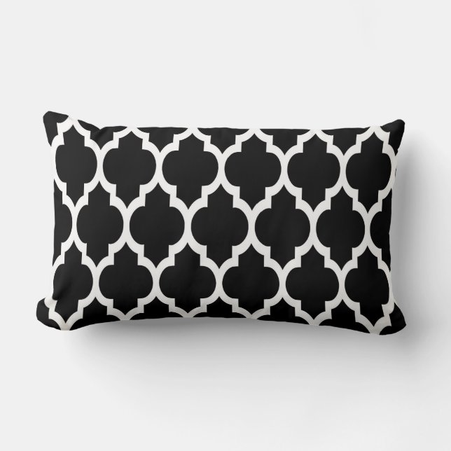 Coussin Rectangle Motif Quatrefoil Marocain Noir Blanc #4 (Recto)