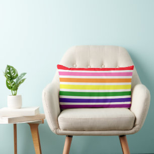Coussin Rectangle Motif rayé arc-en-ciel et blanc prépa