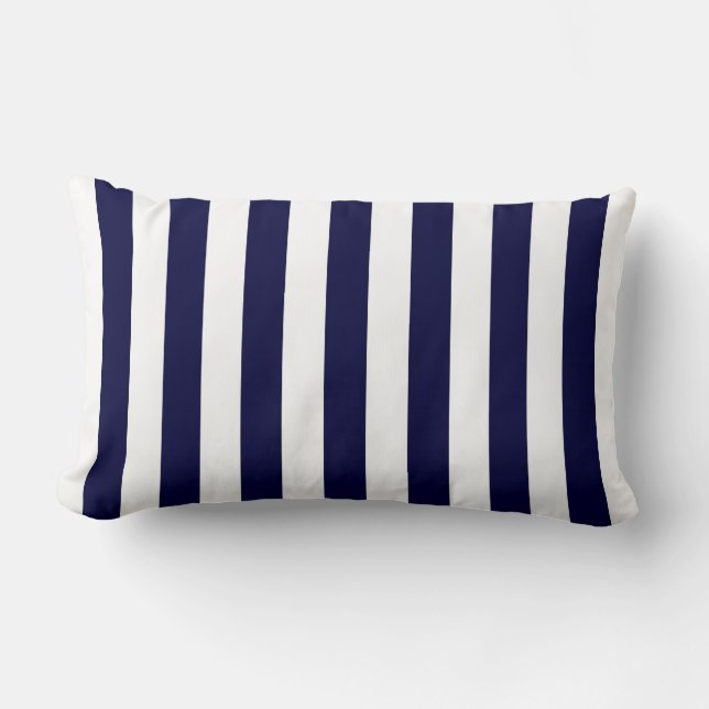 Coussin Rectangle Motif rayé classique bleu marine et blanc (Recto)