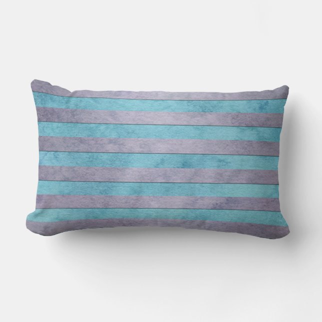 Coussin Rectangle Motif rayé lavande pastel et bleu sarcelle (Recto)