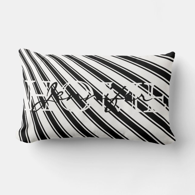 Coussin Rectangle Motif rayure couleur noire Accueil Monogramme (Recto)