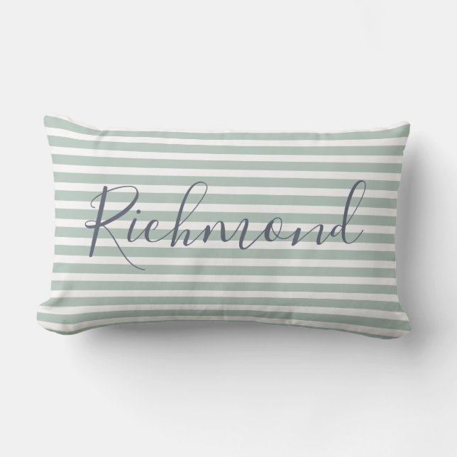 Coussin Rectangle Motif rayures vertes et blanches élégant Nom perso (Recto)
