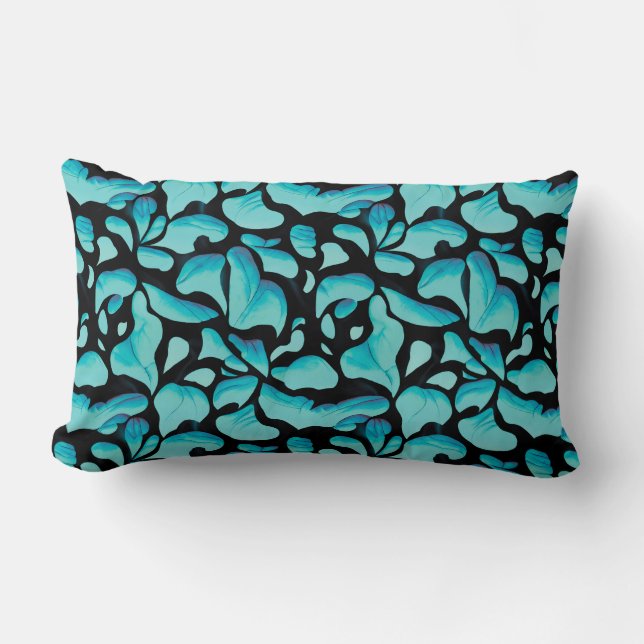 Coussin Rectangle Motif Répétitif de Feuille Bleue (Recto)