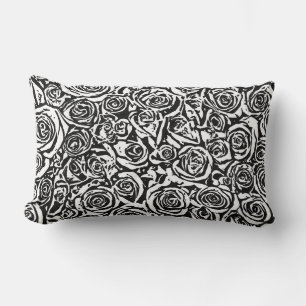 Coussin Rectangle Motif Rose Abstrait moderne, noir et blanc
