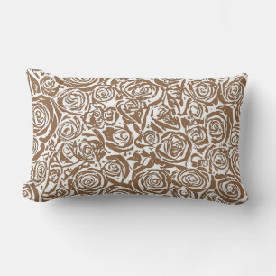 Coussin Rectangle Motif Rose Abstrait moderne, Taupe Tan et Blanc