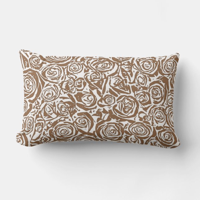 Coussin Rectangle Motif Rose Abstrait moderne, Taupe Tan et Blanc (Recto)
