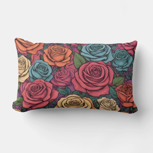 Coussin Rectangle Motif rose coloré (Recto)