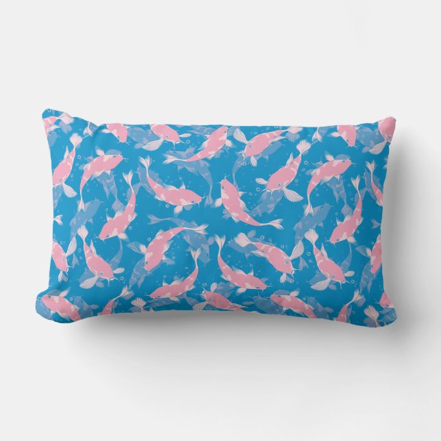 Coussin Rectangle Motif rose et bleu - Koi Fish (Recto)