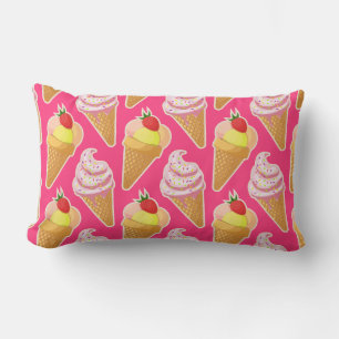 Coussin Rectangle Motif rose Kawaii avec crème glacée aux fraises