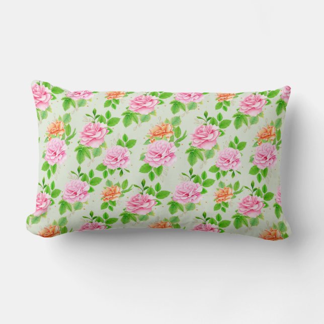 Coussin Rectangle Motif Roses Roses Fleurs-23670 (Recto)