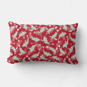Coussin Rectangle Motif rouge et vert - Koi Fish
