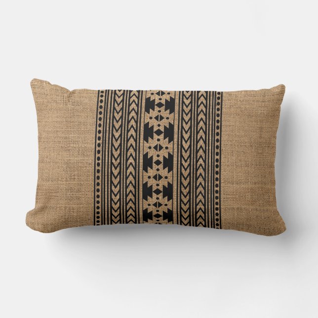 Coussin Rectangle Motif rustique de la tribu aztèque Burlap (Recto)