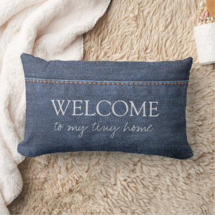 Coussin Rectangle Motif rustique en denim bleu Bienvenue dans ma pet