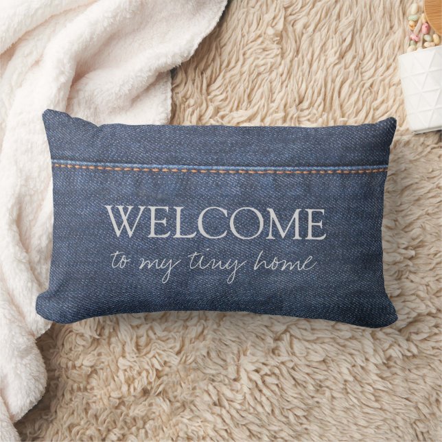Coussin Rectangle Motif rustique en denim bleu Bienvenue dans ma pet (Couverture)