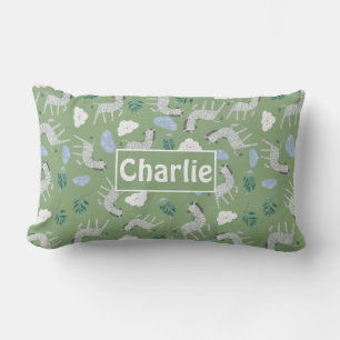 Coussin Rectangle Motif safari monogramme pour garçon sauge vert