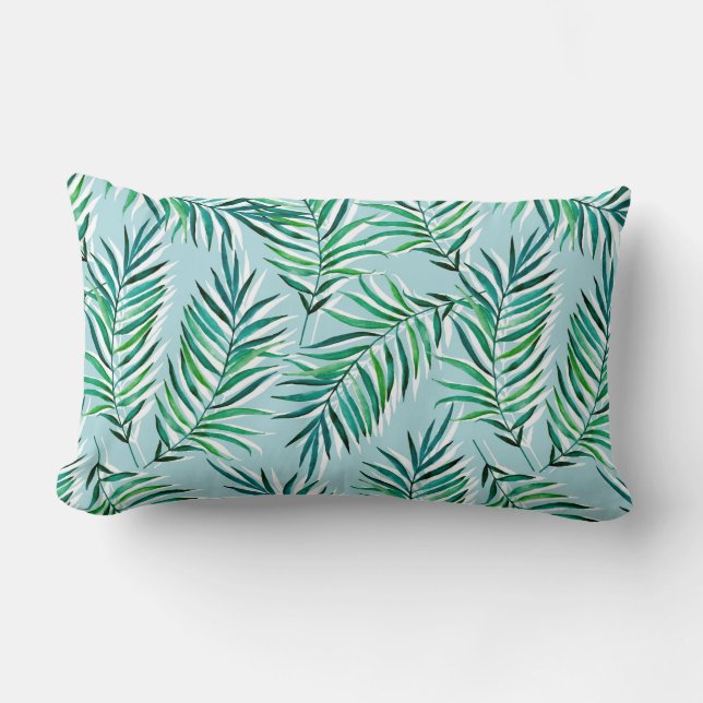 Coussin Rectangle Motif sans couture avec branches de palmiers. Aqua (Recto)