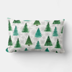 Coussin Rectangle Motif sans couture avec sapin et flocons de neige.
