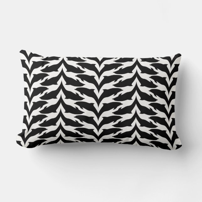 Coussin Rectangle Motif sans couture noir et blanc - Dauphin (Recto)