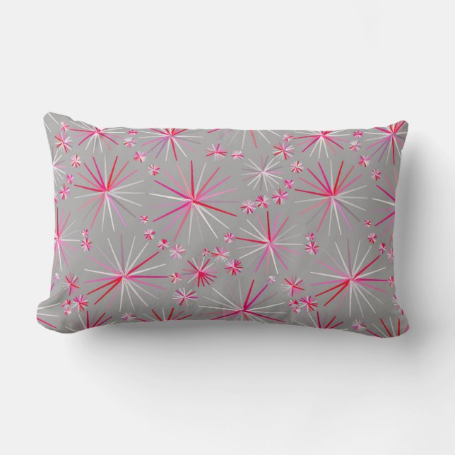 Coussin Rectangle Motif Spoutnik du milieu du siècle, Grey et Fuchsi (Recto)