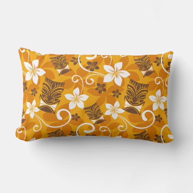 COUSSIN RECTANGLE MOTIF TIKI LUAU (ORANGE) (Recto)