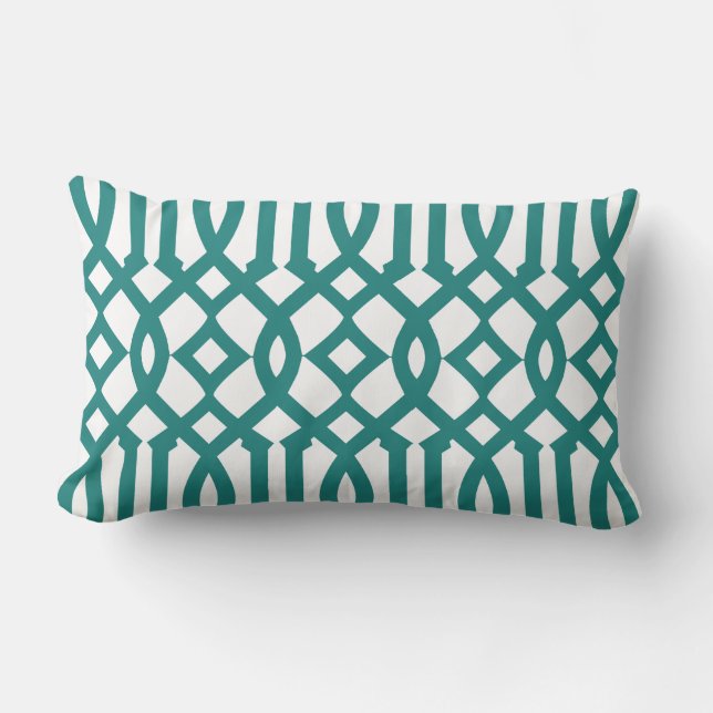 Coussin Rectangle Motif Trellis Turquoise moderne blanc et foncé (Recto)