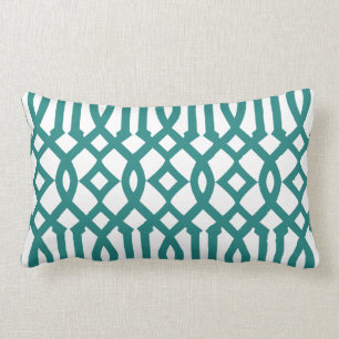 Coussin Rectangle Motif Trellis Turquoise moderne blanc et foncé