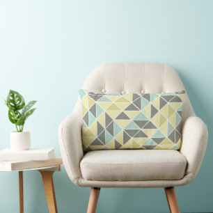 Coussin Rectangle Motif Triangle Abstrait Gris Menthe Jaune