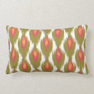 Coussin Rectangle Motif tribal de diamant d'Ikat d'abrégé sur vert