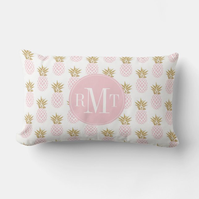 Coussin Rectangle Motif tropical d'ananas d'or élégant de faux (Recto)