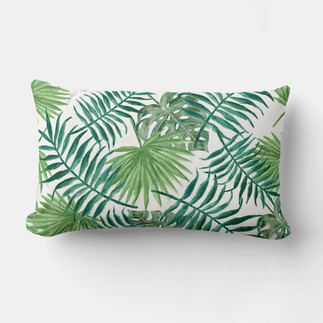 Coussin Rectangle Motif tropical de feuille d'aquarelle moderne (Recto)