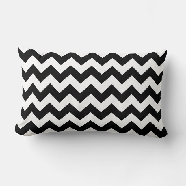 Coussin Rectangle Motif Zig Zag Chevron Noir et Blanc Gras (Recto)