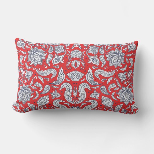 Coussin Rectangle Motifs de fleurs vintage rouges mignons (Recto)