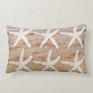 Coussin Rectangle Motifs d'étoiles de mer blanc Plage de sable naut