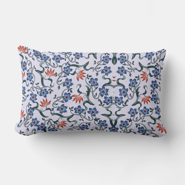 Coussin Rectangle Motifs floraux bleus vibrants avec des vignes vert (Recto)