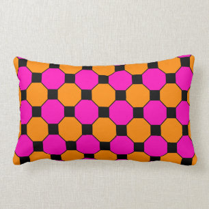 Coussin Rectangle Motifs oranges d'hexagones de carrés noirs de