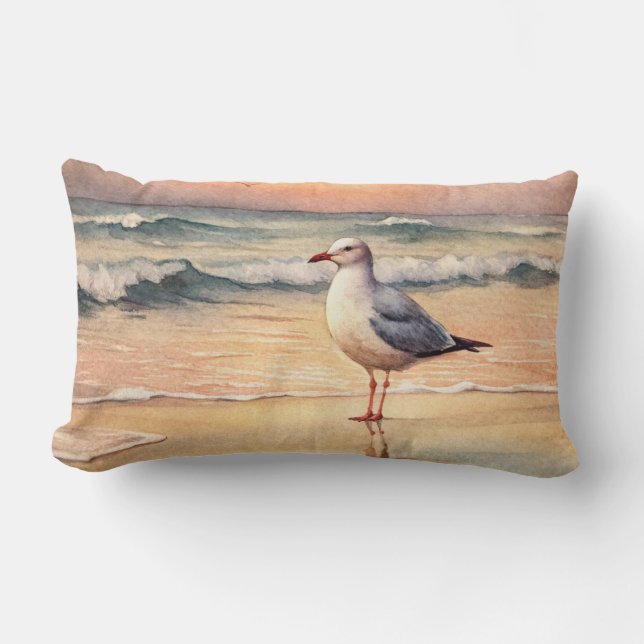Coussin Rectangle Mouette sur une plage (Recto)