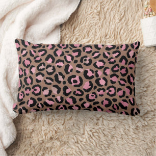 Coussin Rectangle Mousse chic mocha, Empreinte de léopard rose et no