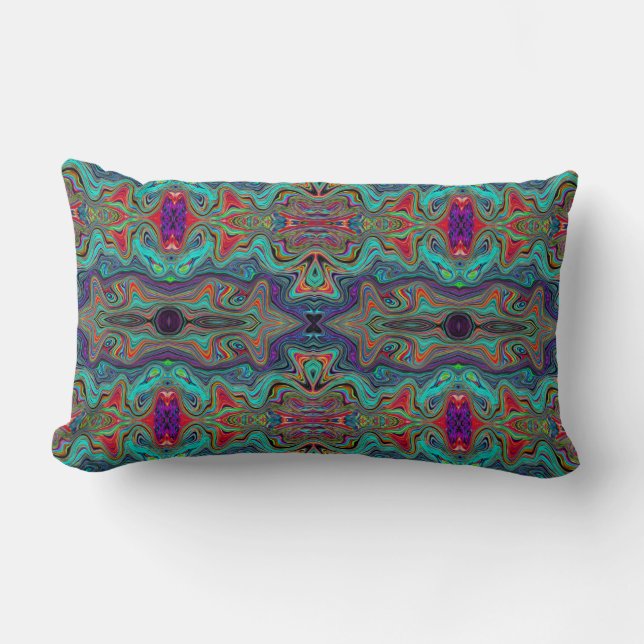 Coussin Rectangle Mousse de mer ondulée verte et rouge motif psychéd (Recto)