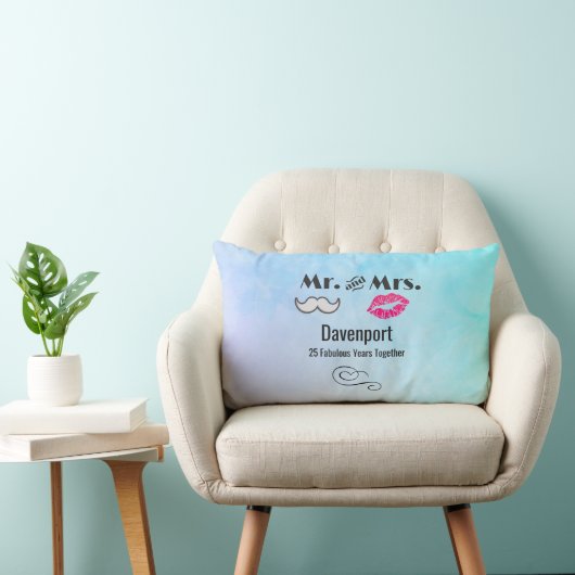 Coussin Rectangle Moustache & Lèvres M. & Mme - Anniversaire (Chaise)