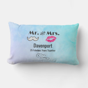 Coussin Rectangle Moustache & Lèvres M. & Mme - Anniversaire