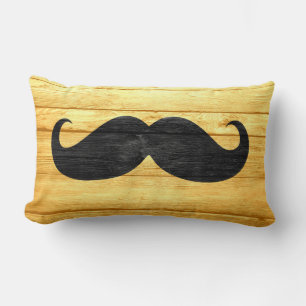Coussin Rectangle Moustache noire sur bois jaune
