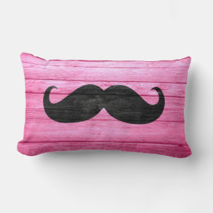 Coussin Rectangle Moustache noire sur bois rose