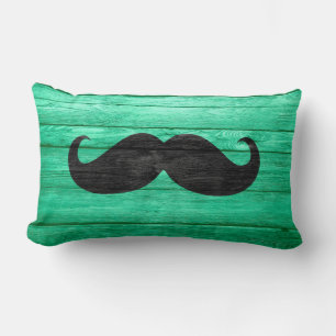 Coussin Rectangle Moustache noire sur Cyan Wood