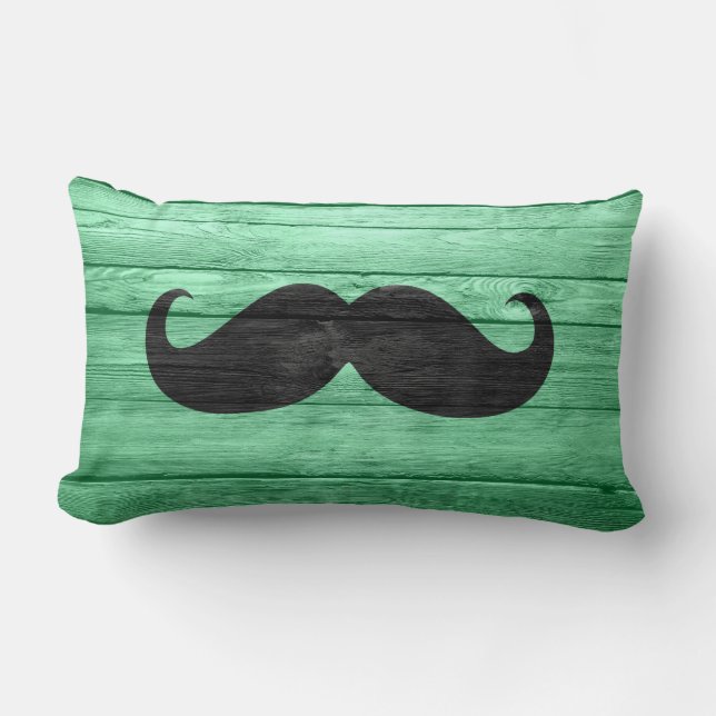 Coussin Rectangle Moustache noire sur Cyan Wood (Recto)