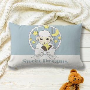 Coussin Rectangle Mouton Mignon Bleu Pastel Rétro