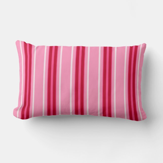 Coussin Rectangle Moyens du siècle moderne rayures, rose et bordeaux (Recto)