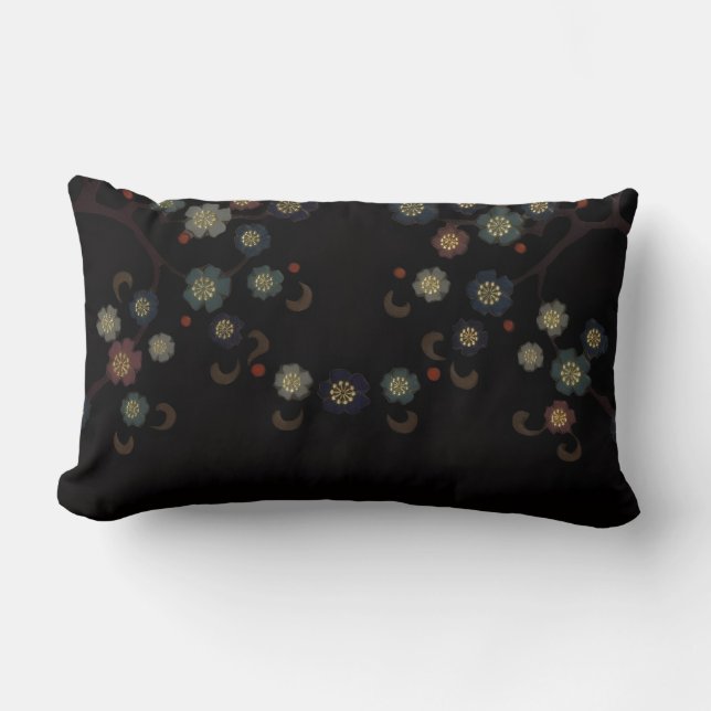Coussin Rectangle Multi-Colored Flowers On Black (Recto)
