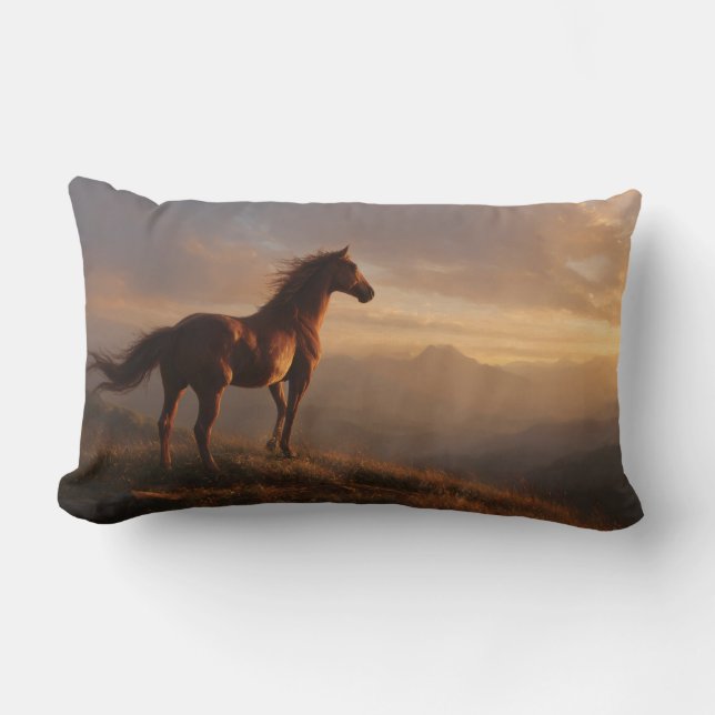 Coussin Rectangle Mustang sauvage à regarder le coucher du soleil (Recto)