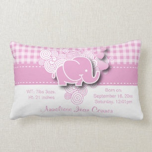 Coussin Rectangle Naissance rose et blanche d'éléphant de bébé de