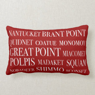 Coussin Rectangle Nantucket place rouge et blanc nautiques